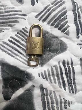 Louis Vuitton Lock & One Key Set Engraved LV Logo Polished Brass Finish